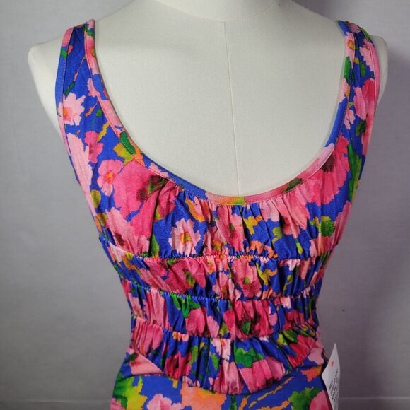 ASOS Design Tropical Floral Print Ruched Tank Swim Coverup Dress Size US 2 - Picture 7 of 9
